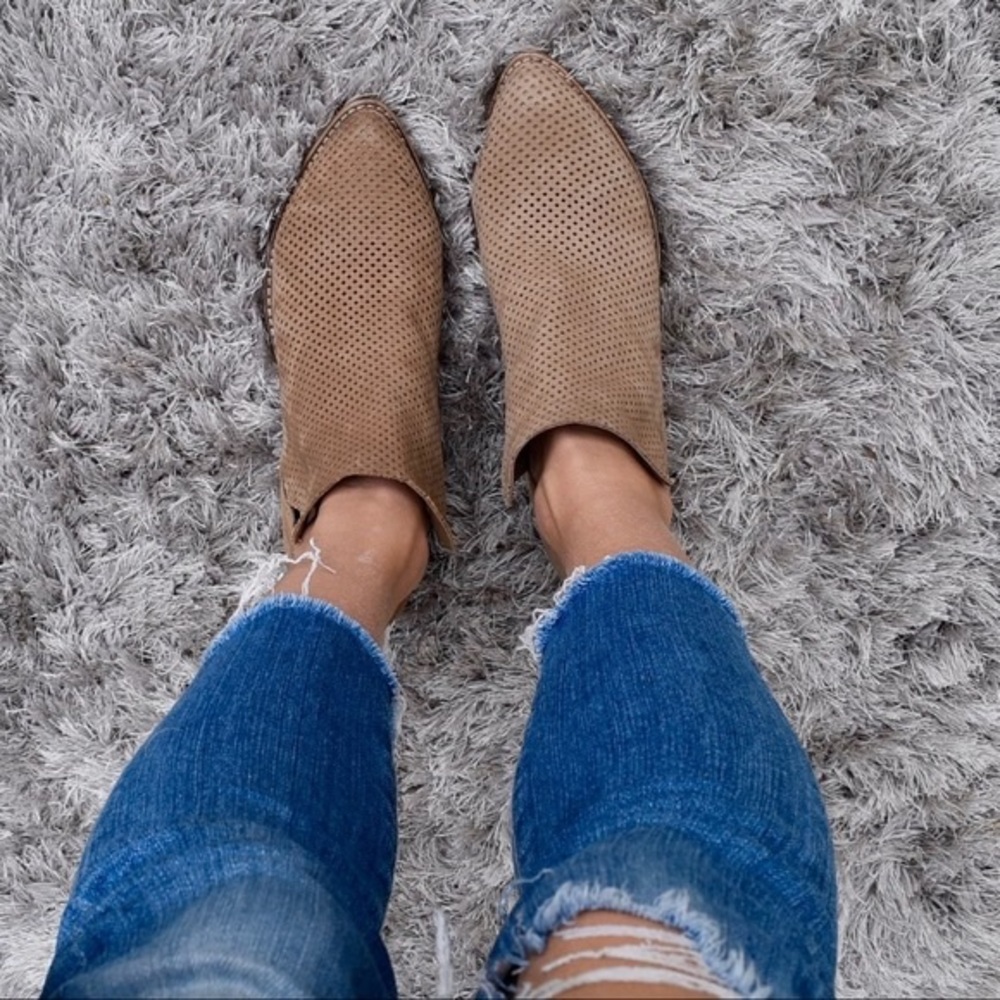 Dolce Vita Perforated Leather Ankle Booties Taupe